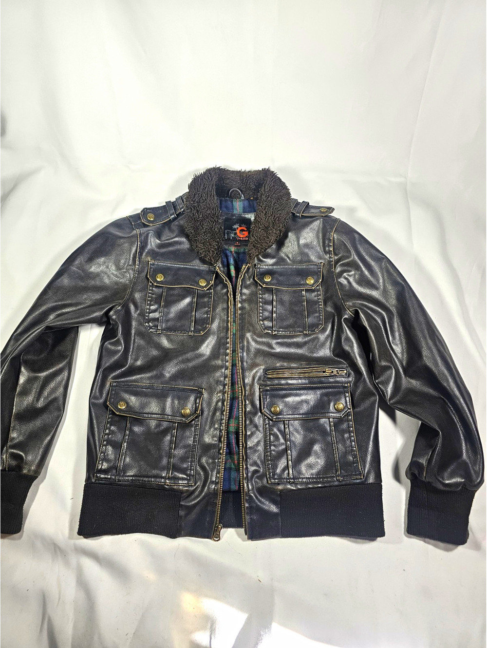 Guess Faux Leather Bomber Jacket Mens Medium
